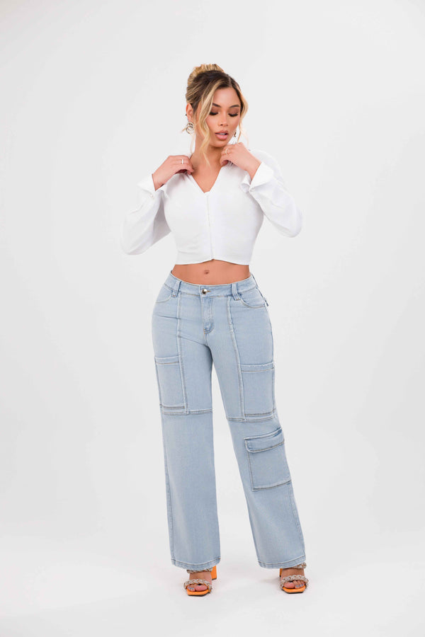 Jean straight cargo glaciar (revisar color)