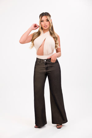 Jean wide leg suede velvet