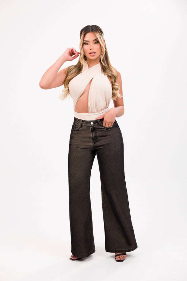 Jean wide leg suede velvet