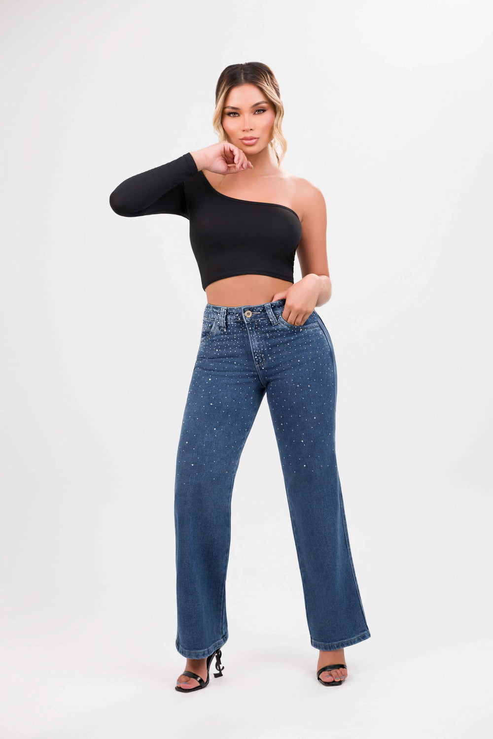 Jean palazzo strech mix cristales