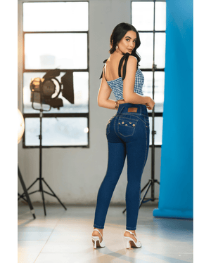 Jean skinny. Flores. Pretina Alta